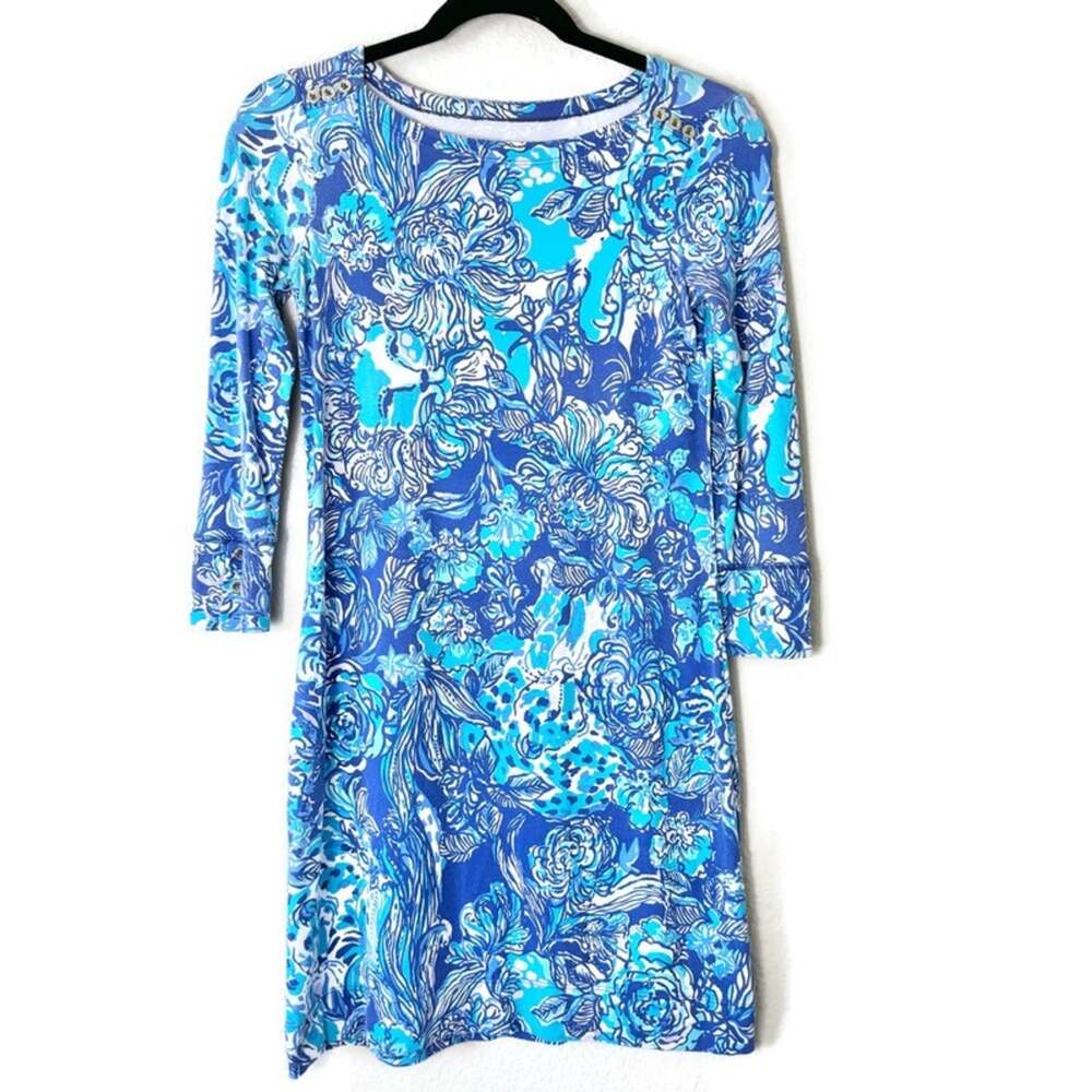 Lilly Pulitzer Turquoise & Navy Blue Sophie Dress UPF 50+ Size XXS